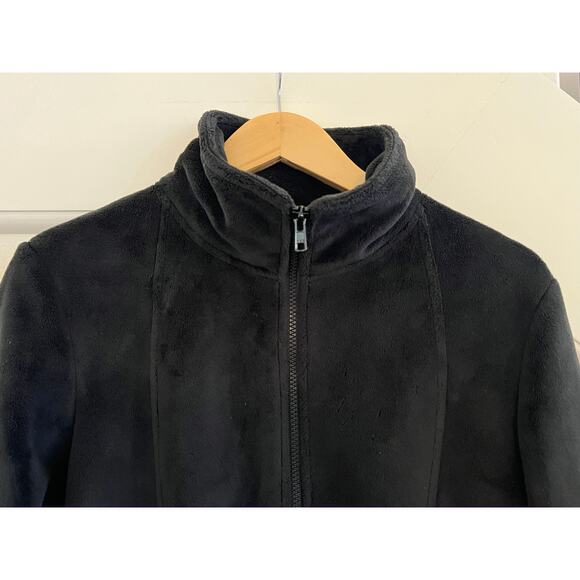 Kristen Blake Plush Fleece Zip Up Jacket Womens Medium Black Velour Cinch Waist - Picture 7 of 16